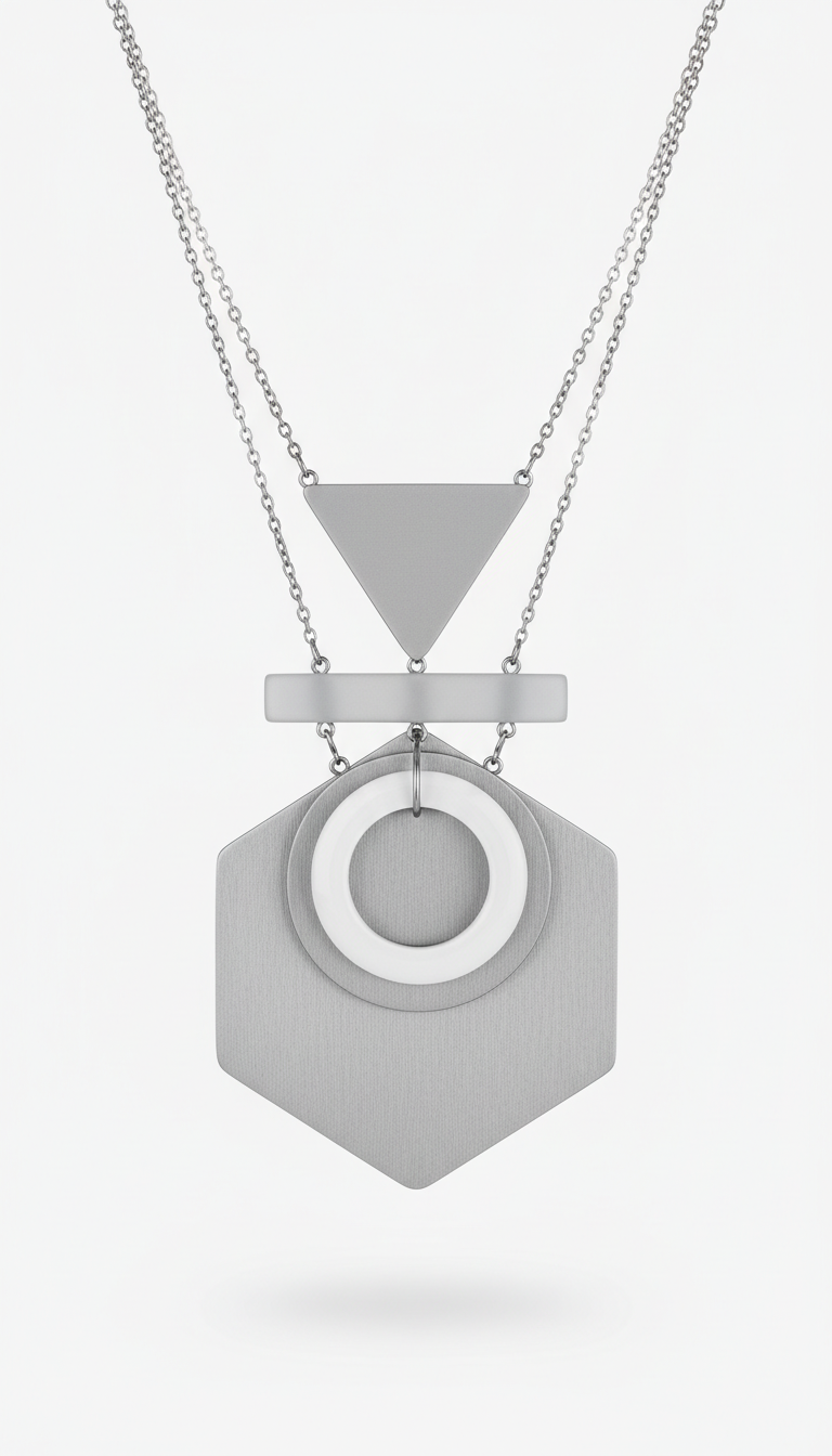 Layered Geometric Silver Necklace